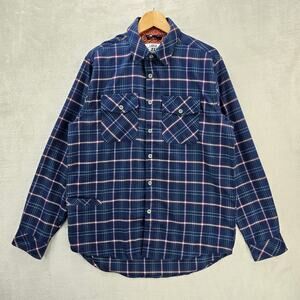 Zero Foxtrot Flannel Button Up Shirt Mens Large Long Sleeve Blue Green Red Plaid